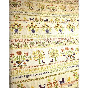 Vintage The Chase Sampler Blanket With Floral & Animal Patterns